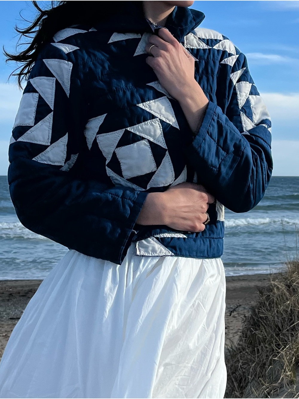 Handmade Quilt Coat in Blue and White